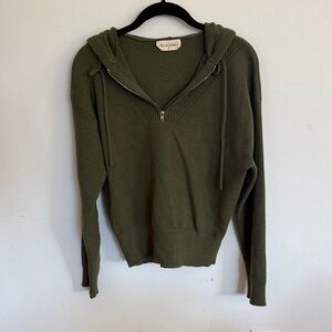 78&sunny Olive Green quarter zip sweater w hood